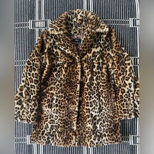 dennis basso Leopard Print Faux Fur Jacket in Brown and Black
